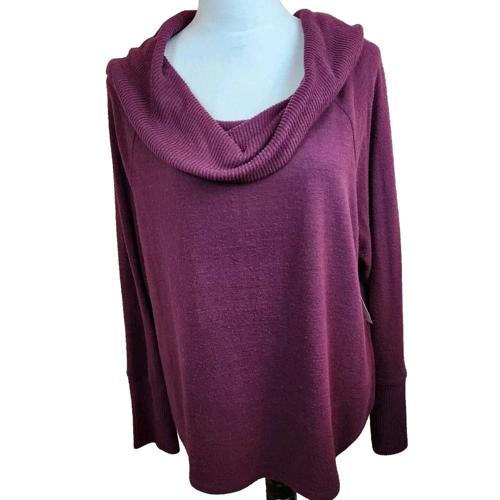 Rafaella Womens XLP‎ Petite  Cable Knit Sweater Burgundy Casual Soft Top NEW NWT